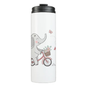 Termo Diseño animal de elefante caprichoso en bicicleta