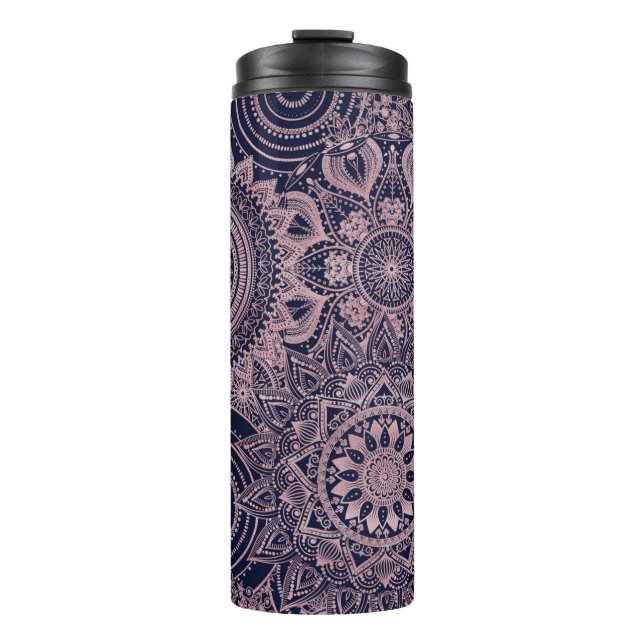 Termo Diseño azul de la colección Mandala dorada Rosa (Anverso)