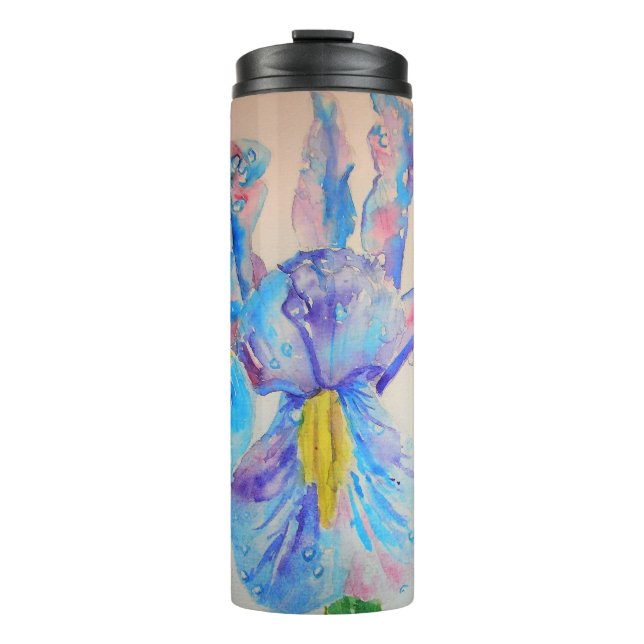 Termo Diseño de acuarela floral de Iris azul (Anverso)