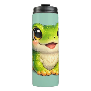 Termo Diseño de animal Kawaii de rana linda con ojos gra