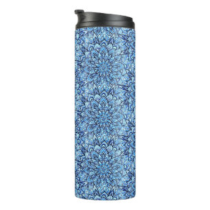 Termo Diseño de arte de mandala azul dibujado a mano