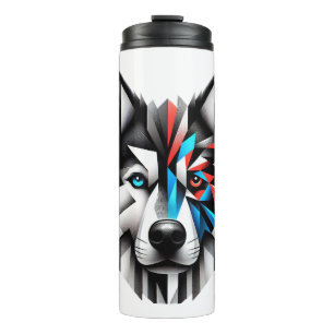 Termo Diseño de arte moderno de cara de husky geométrico