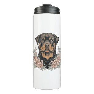 Termo Diseño de camiseta de retrato floral de Rottweiler