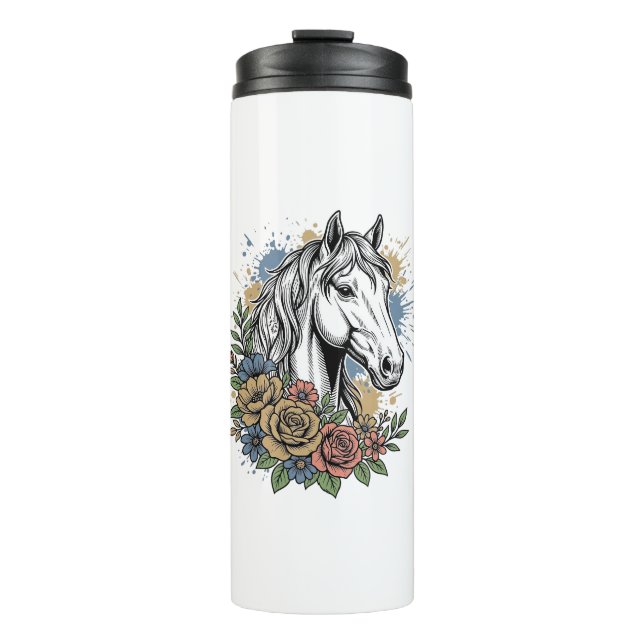 Termo Diseño de camiseta vectorial floral de caballo gra (Anverso)