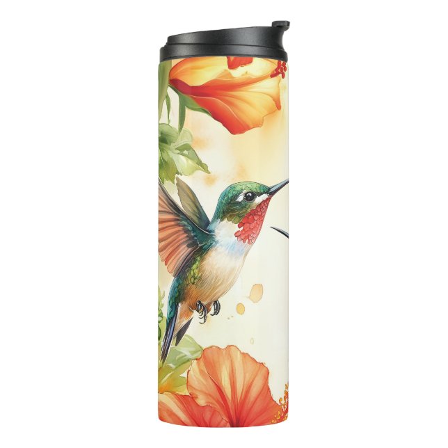 Termo Diseño de colibrí acuarela y flores (Rotado hacia la izquierda)