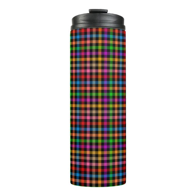 Termo Diseño de cuadros escoceses de gingham de arcoíris (Anverso)