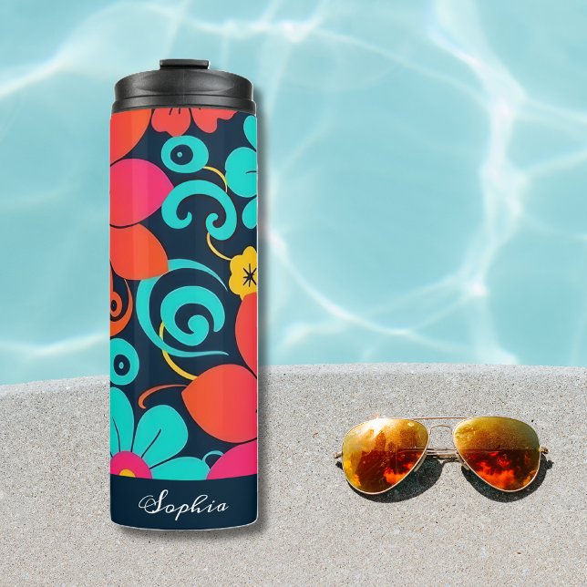 Termo Diseño de dopamina- Flores Funky Brillantes-Retro (Dopamine Design– Bright Funky Flowers-Retro Thermal Tumbler)