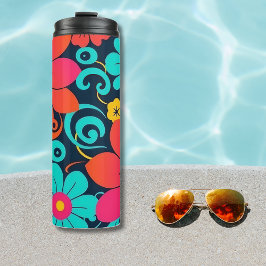 Termo Diseño de dopamina- Flores Funky Brillantes-Retro