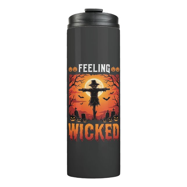 Termo Diseño de espantapájaros de Halloween sintiéndose  (Anverso)