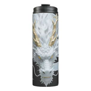 Termo Diseño de Fantasía Artística de Dragón de Oro Blan