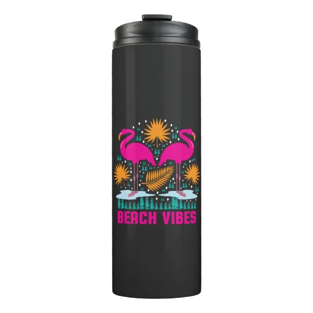 Termo Diseño de Flamencos Rosas Beach Vibes (Anverso)