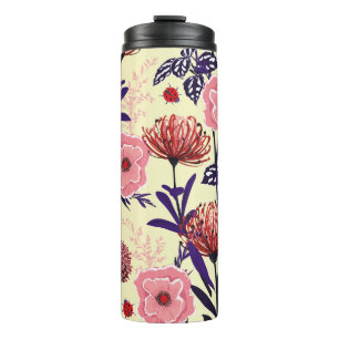 Termo Diseño de flores esbozadas en colores brillantes s