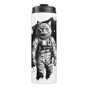 Termo Diseño de gato astronauta de tinta negra