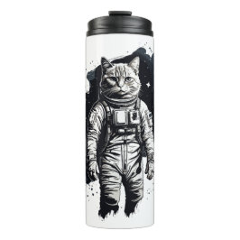 Termo Diseño de gato para astronautas de tinta negra