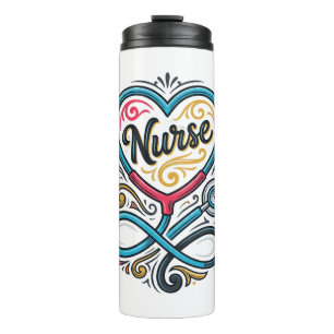 Termo Diseño de grabado vintage de estetoscopio de coraz