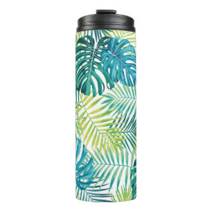 Termo Diseño de hojas tropicales con palma verde/azul y