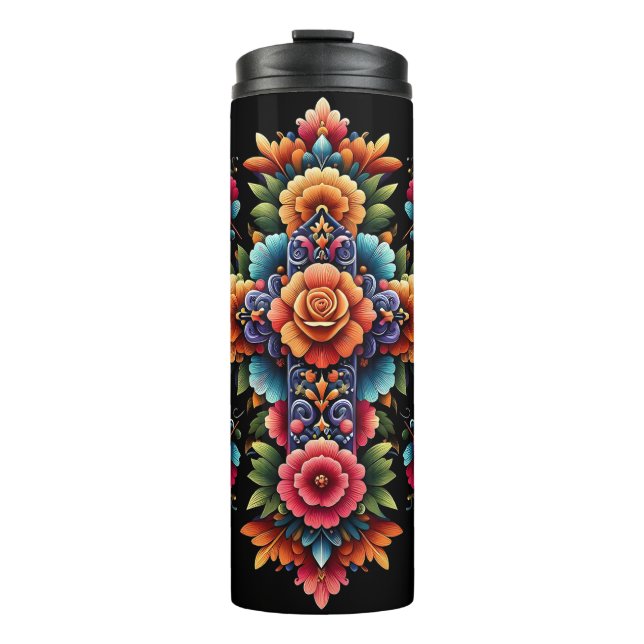 Termo Diseño de la Cruz Floral Mexicana (Anverso)