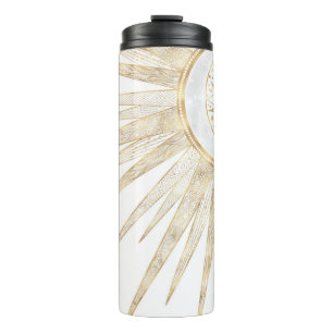 Termo Diseño de Mandala de Sol Luna con Doodles de Oro E