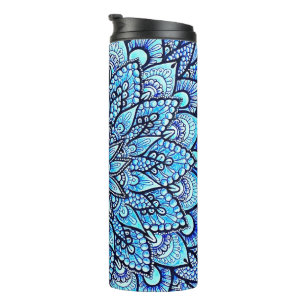 Termo Diseño de mandala dibujado a mano en color azul