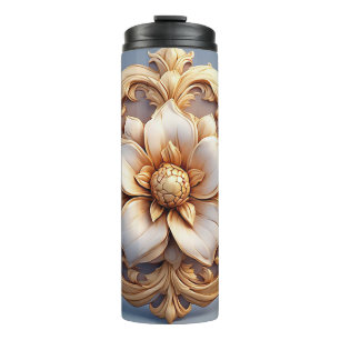 Termo Diseño de Medallón Floral Dorado Ornamentado