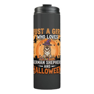 Termo Diseño de niña de Halloween con pastor alemán bruj