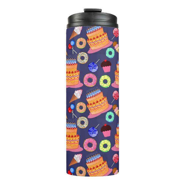 Termo Diseño de patrón de pastel de cumpleaños (Anverso)