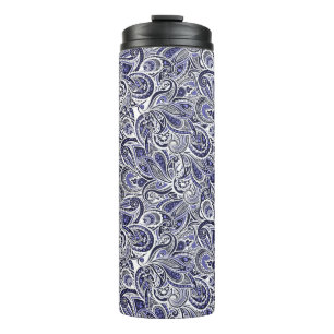 Termo Diseño de patrones de cachemira azules blancos lin
