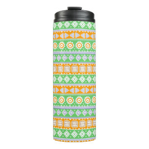 Termo Diseño de patrones étnicos naranja verde lindo