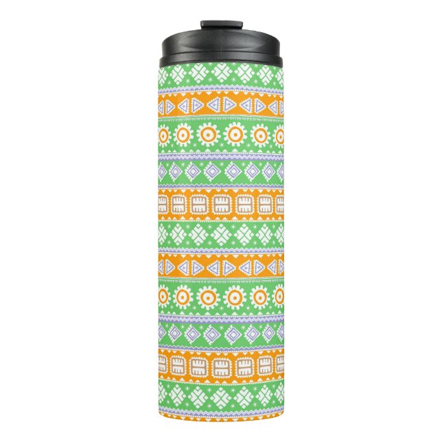 Termo Diseño de patrones étnicos verdes naranjas (Anverso)