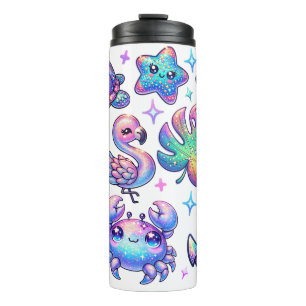 Termo Diseño de playa de Faux Purpurina Tropical Whimsic