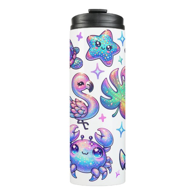 Termo Diseño de playa de Faux Purpurina Tropical Whimsic (Anverso)