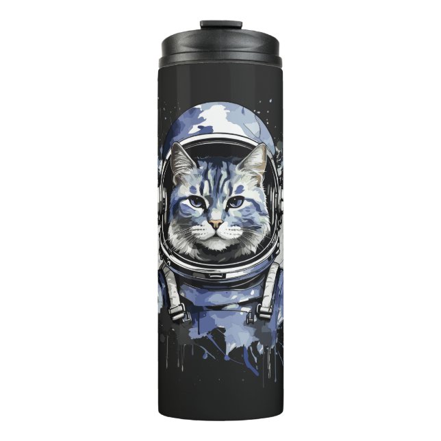 Termo Diseño de salpicaduras de gato de astronauta azul (Anverso)