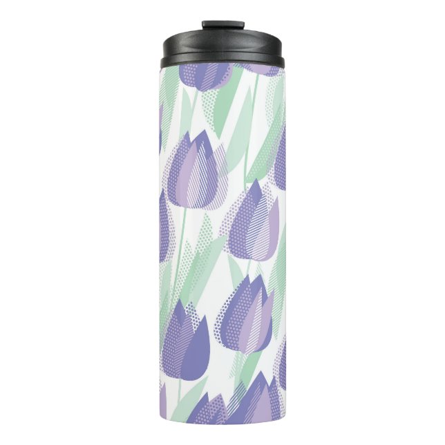 Termo Diseño de tulipanes: floral violeta pálida. (Anverso)