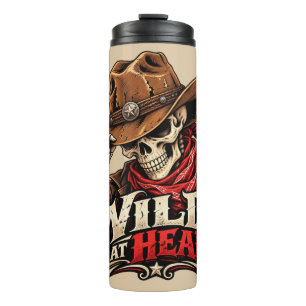 Termo Diseño de vaquero esqueleto de alma salvaje del oe