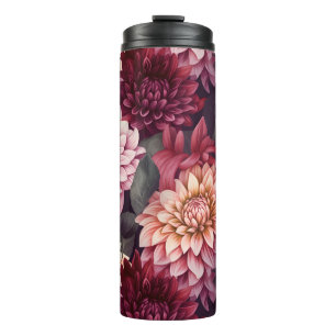 Termo Diseño del patrón Dahlia rosa rojo acuarela