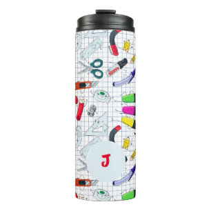 Termo Diseño divertido con material escolar. Inicial per