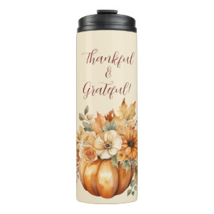Termo Diseño floral de calabaza acuarela - Agradecimient