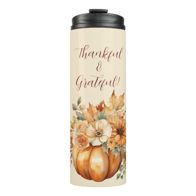 Termo Diseño floral de calabaza acuarela - Agradecimient (Anverso)