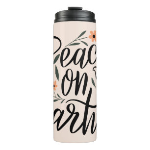 Termo Diseño floral de la paz en la Tierra
