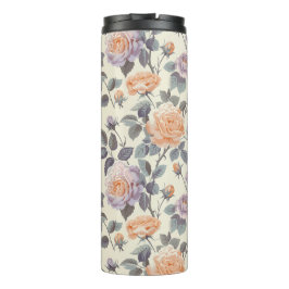 Termo diseño floral de lilac suave y naranja