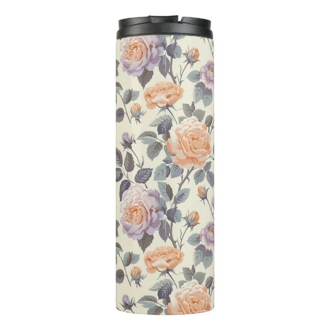 Termo diseño floral de lilac suave y naranja (Reverso)