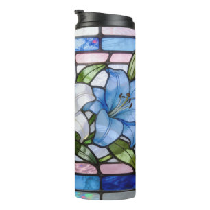 Termo Diseño floral de lirio de vidrio teñido elegante e