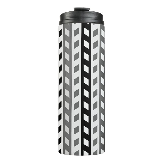 Termo Diseño geométrico, gris, negro, blanco, (Anverso)