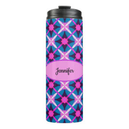 Termo Diseño geométrico retro en rosa, púrpura y azul -