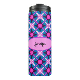 Termo Diseño geométrico retro en rosa, púrpura y azul -