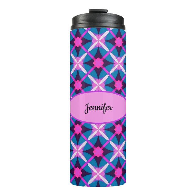 Termo Diseño geométrico retro en rosa, púrpura y azul - (Anverso)