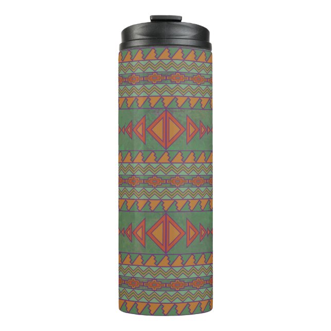 Termo Diseño geométrico verde y Naranja del Sage del Sur (Anverso)