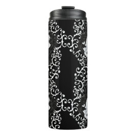 Termo Diseño gótico con cráneos y rosas negros