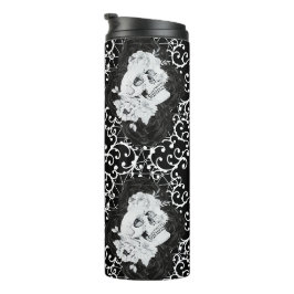 Termo Diseño gótico con cráneos y rosas negros
