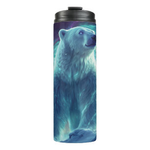 Termo Diseño majestuoso de oso polar con luces boreales